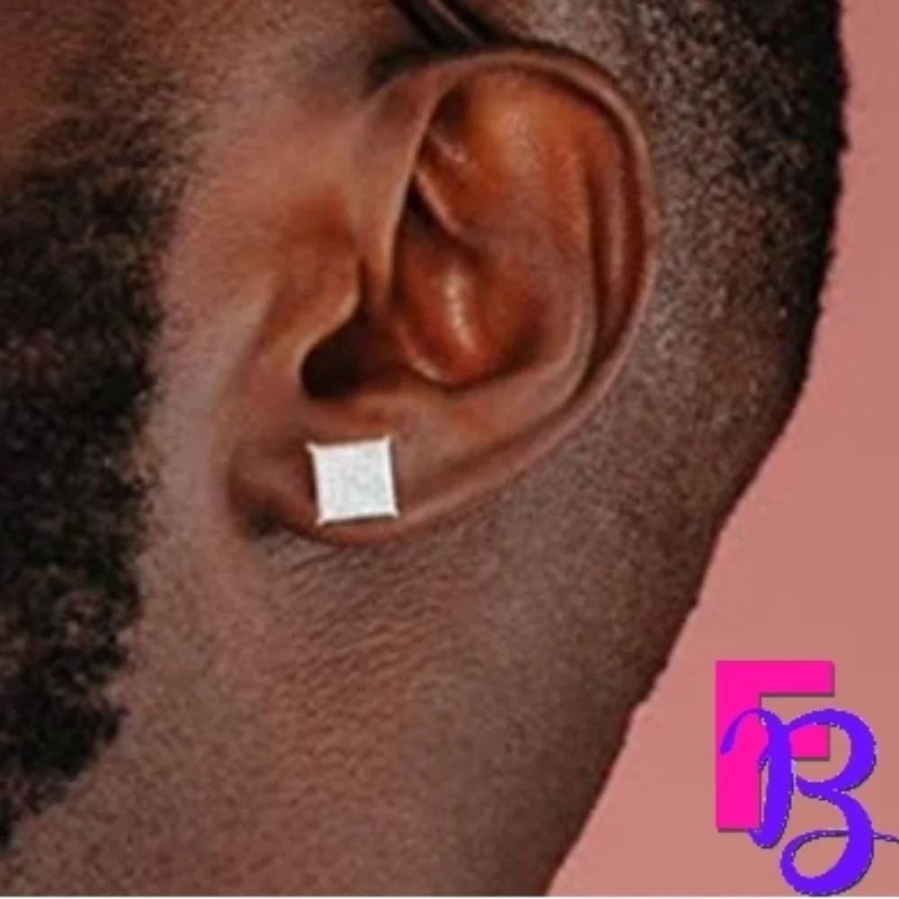 Iced Mens 14K White Gold Micropave Earrings